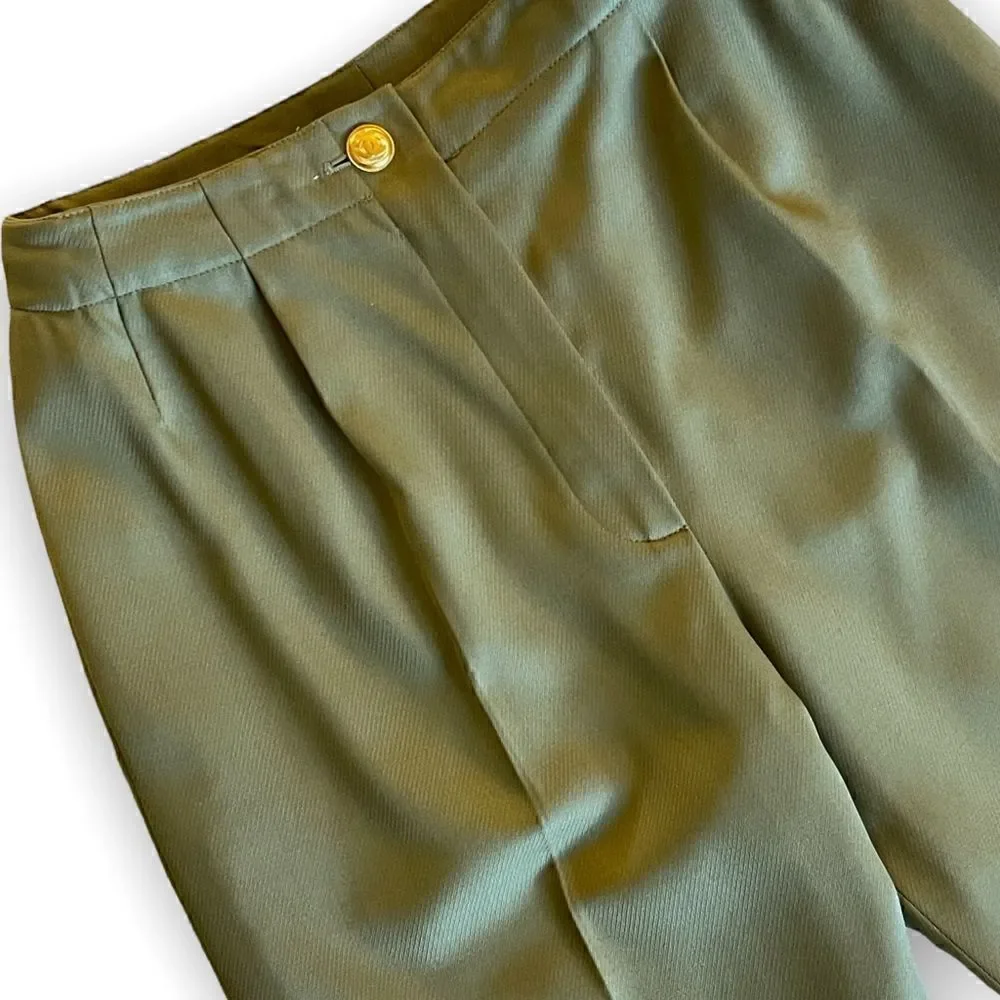 VINTAGE CHANEL Military Green Stunning High-Waisted Wool & Silk Tailored Pants